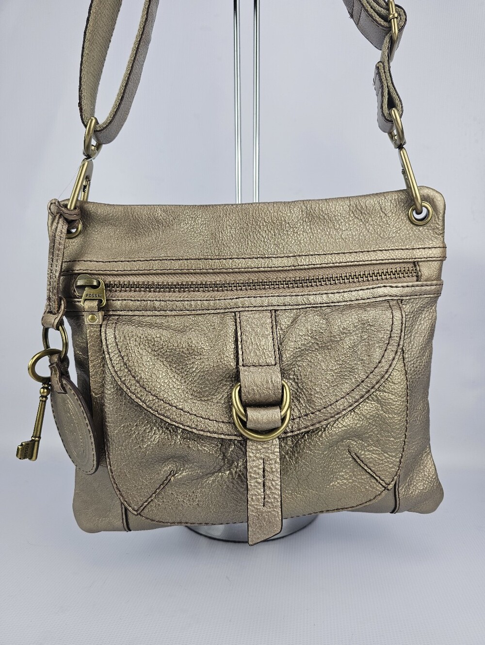 Fossil Sasha Gold Metallic Leather Crossbody Bag "Long Live Vintage" Collection